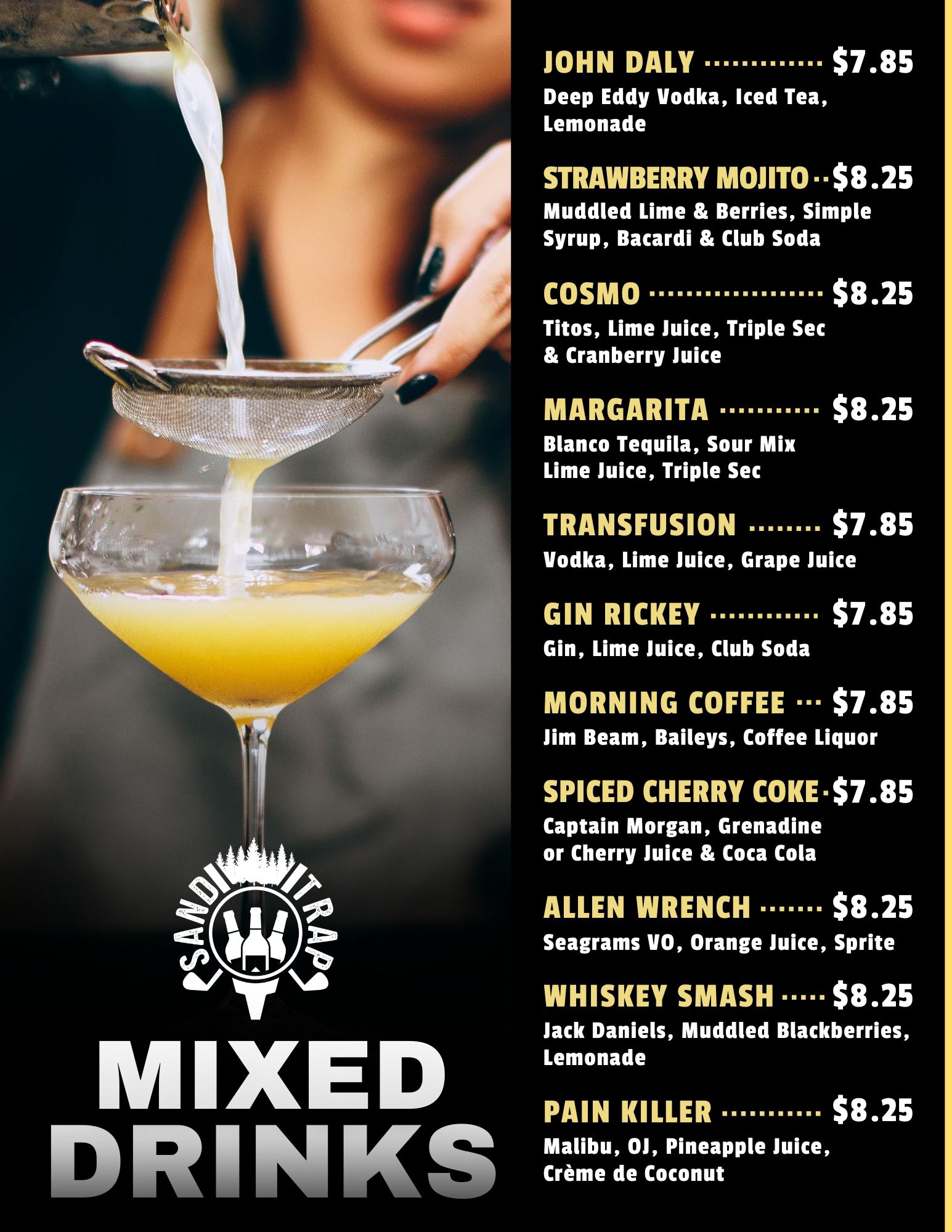 Sand Trap Mixed Drinks Menu - Website