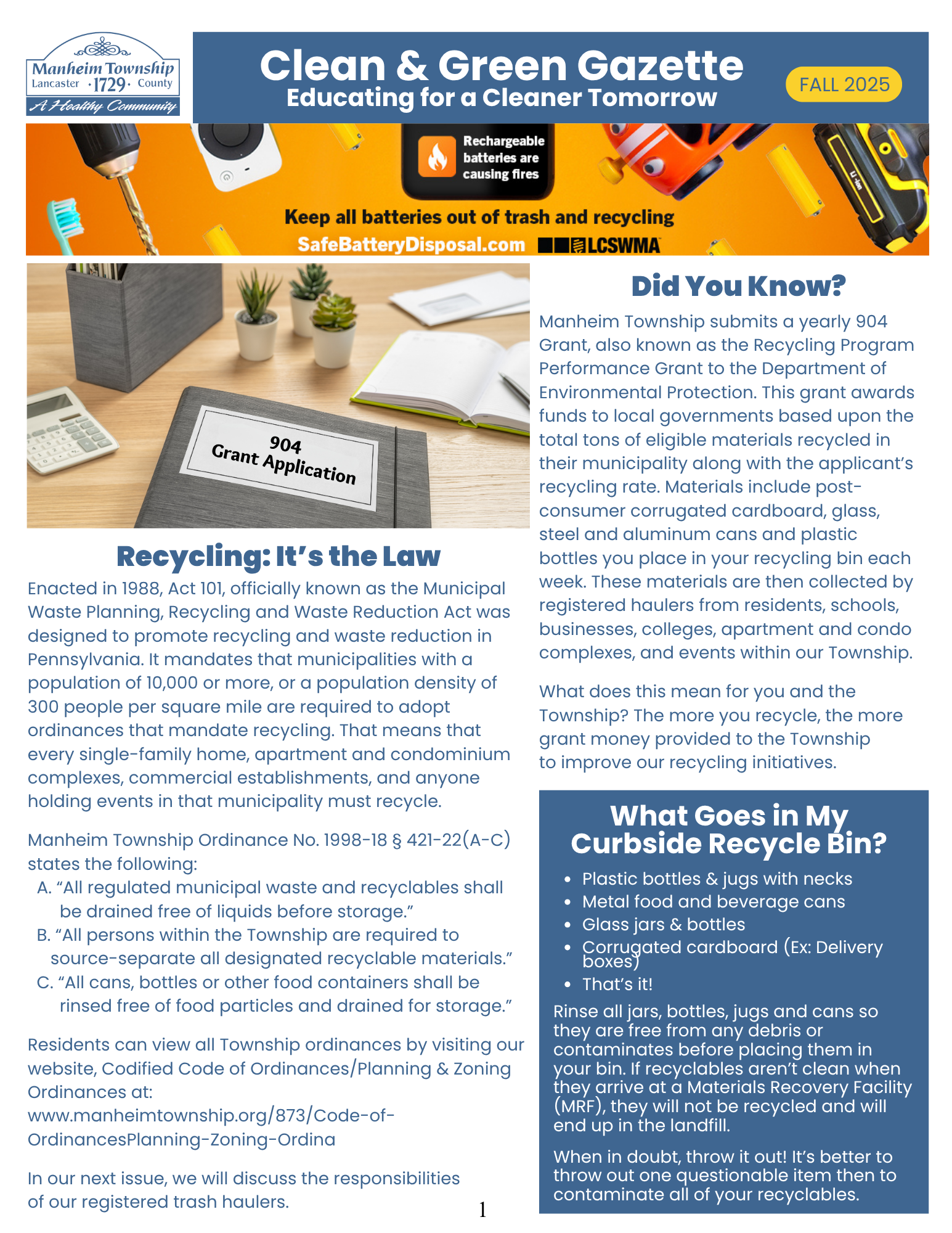 Fall 2025 Newsletter Page 1